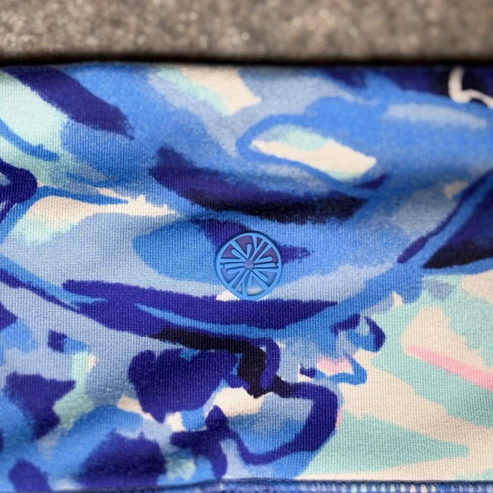 Lilly Pulitzer Luxletic Weekender High Rise Leggings Womens L Blue Floral 002143